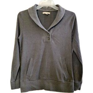 Banana Republic Shirt Womens S Gray V Neck Roll Collar Pockets Buttons Stretch